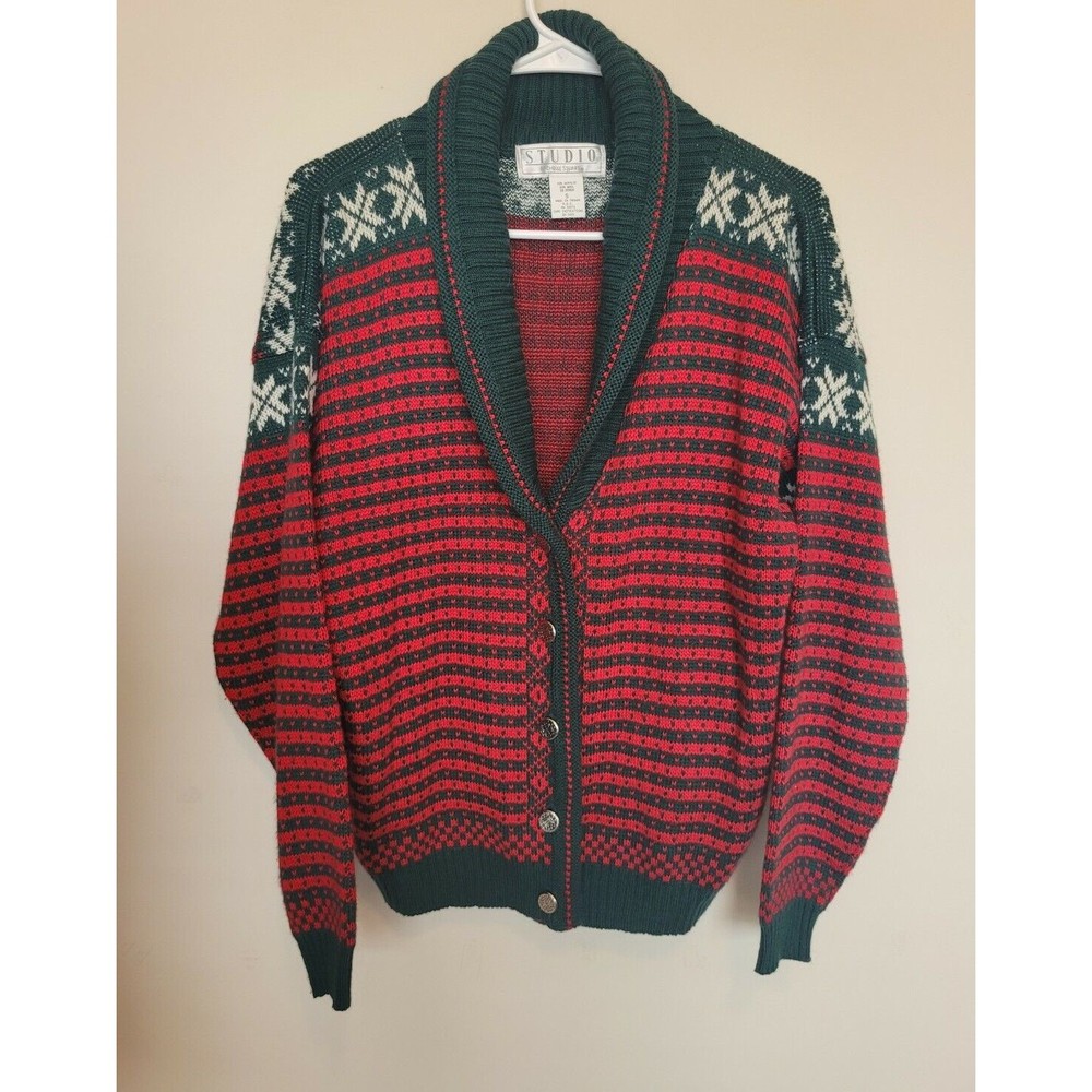 Studio Michelle Stuart Womens Button Front Christmas Holiday Sweater Size Small